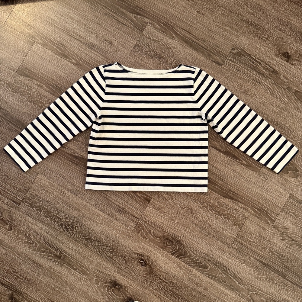J. Crew Classic Fit Navy and White Stripe Boat Neck